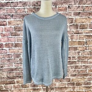 ANAMA Light Blue Knit Sweater Sequin‎ Elbow Patches Women's Size M